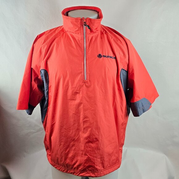 Sunice Jacket Mens Medium Orange Red Half Zip Windbreaker Weather Golf Pullover - Picture 1 of 9